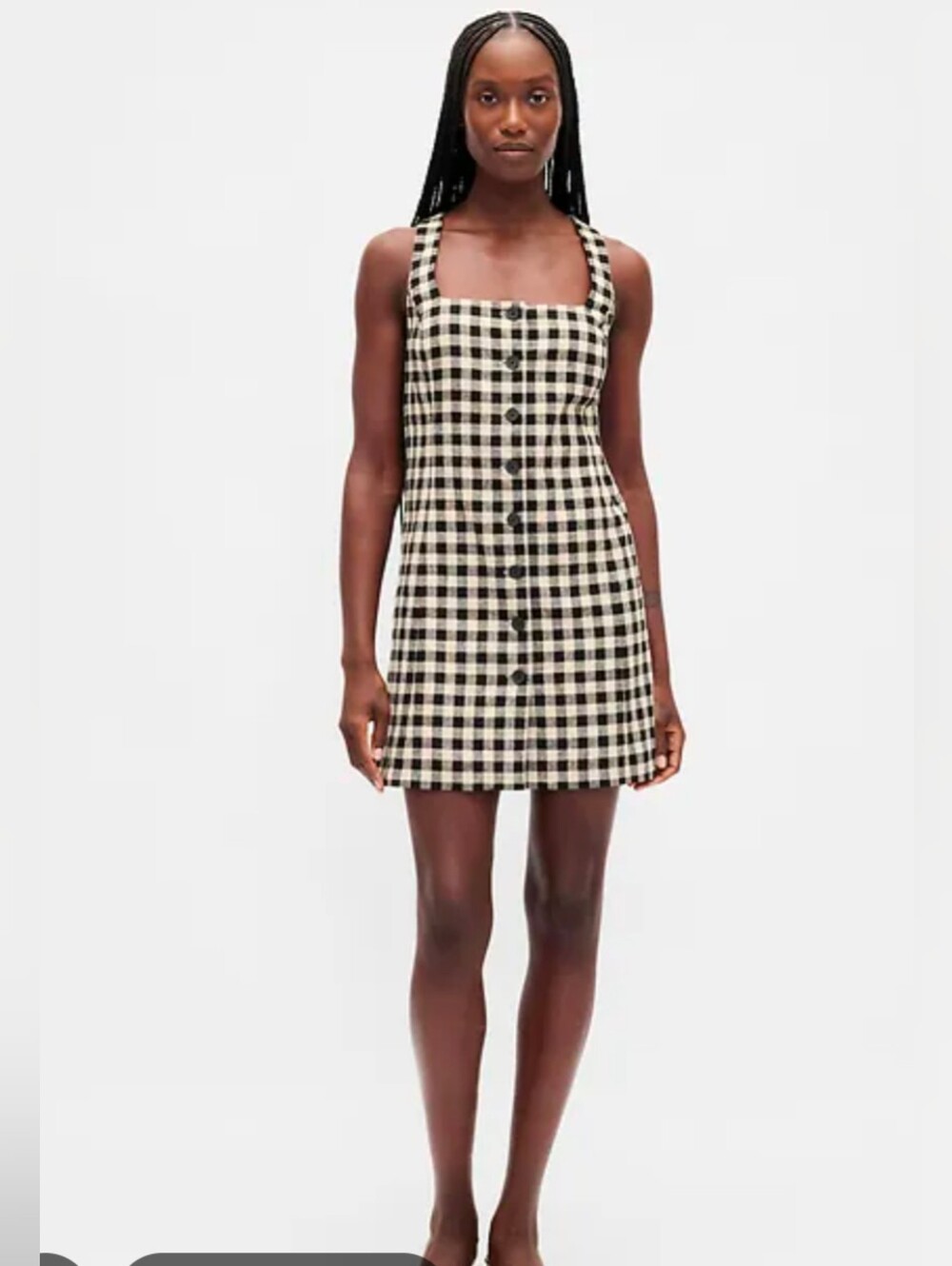 Gap Women's Linen Black and White Gingham Square Neck Mini Dress XL
